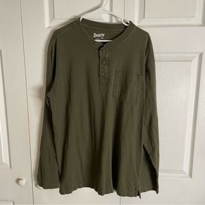 Duluth Trading Co. Longtail T Henley Shirt Large - Relaxed Fit Olive Green
